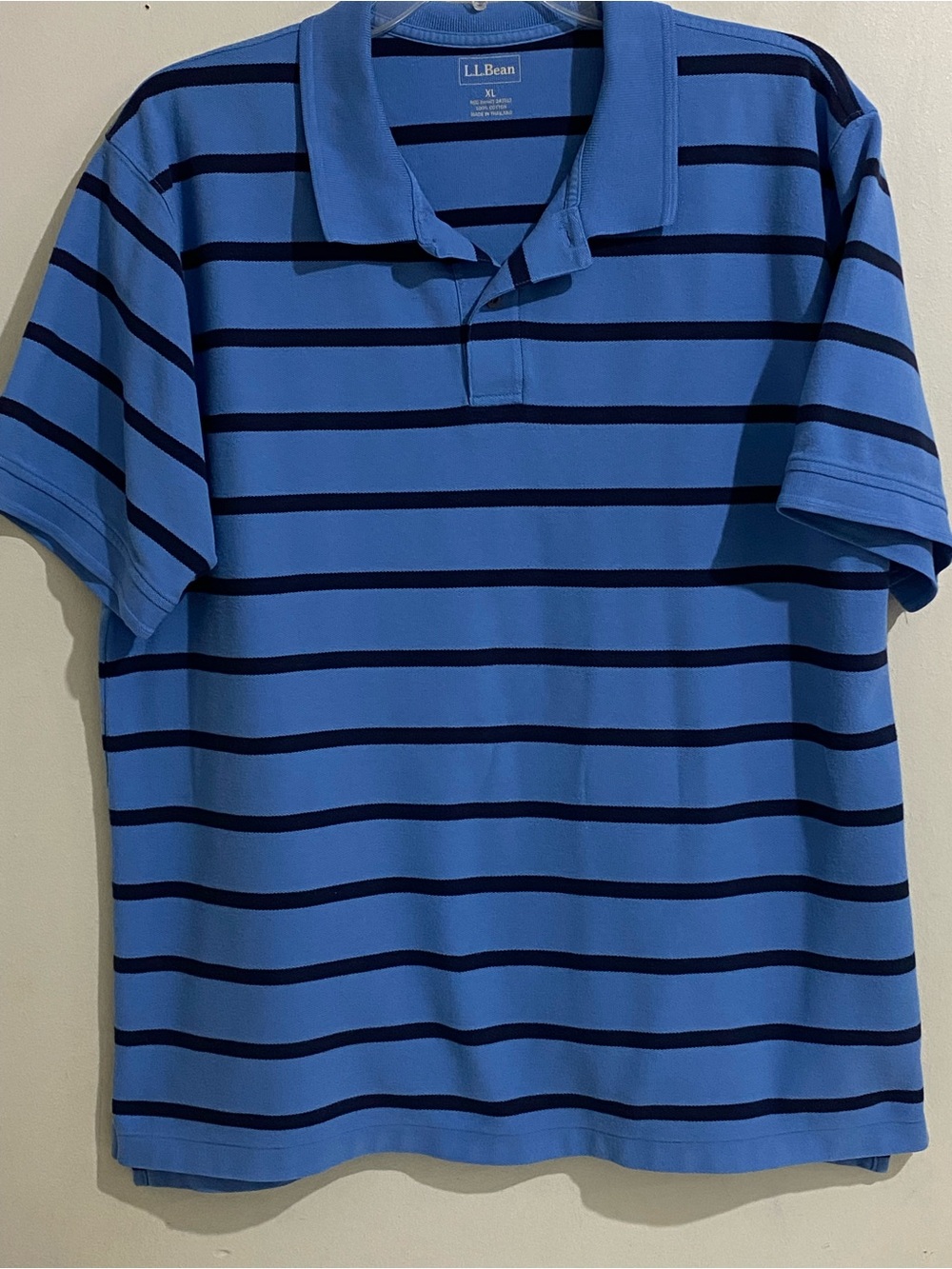 L.L. Bean Men’s Blue/Black Striped Polo Shirt Size XL Short Sleeve